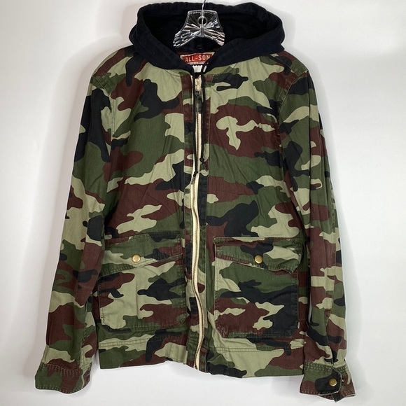 All-Son Camo Hooded Full Zip Sweatshirt Urban Outfitters Size Small - Picture 1 of 5